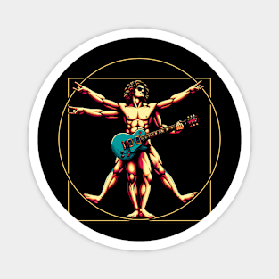 Retro Vitruvian Man Guitar Rock Music Concert Festival Novelty Funny Guitar Magnet